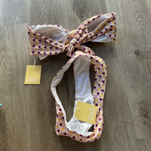 charlie holiday mylo geo print retro bandeau bikini set size small new - Picture 5 of 10